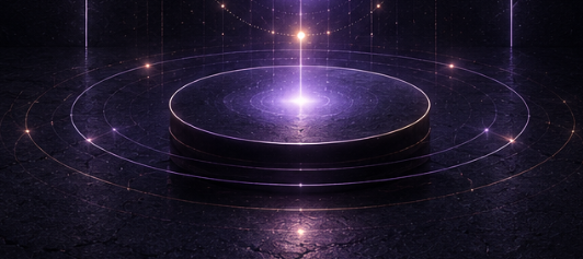 A glowing ritual threshold with soft purple light