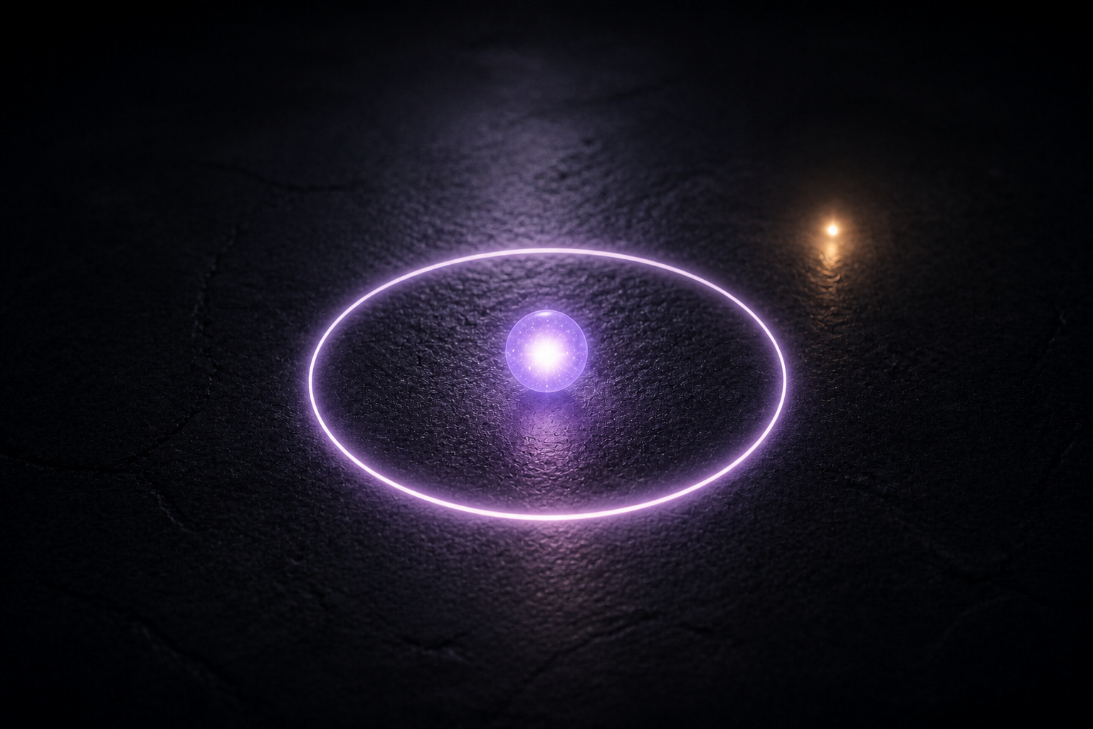 A protected glowing capacity signal inside a circular boundary on dark stone